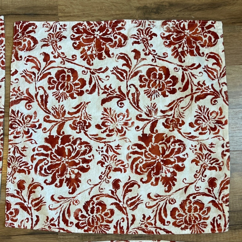 Lauren Ralph Lauren Floral Cloth Napkins Cream‎ Rust Cotton Set of 4 - Picture 5 of 7